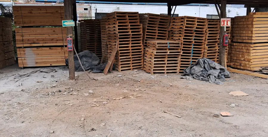Tarimas y madera bajo techo en el patio de JMO